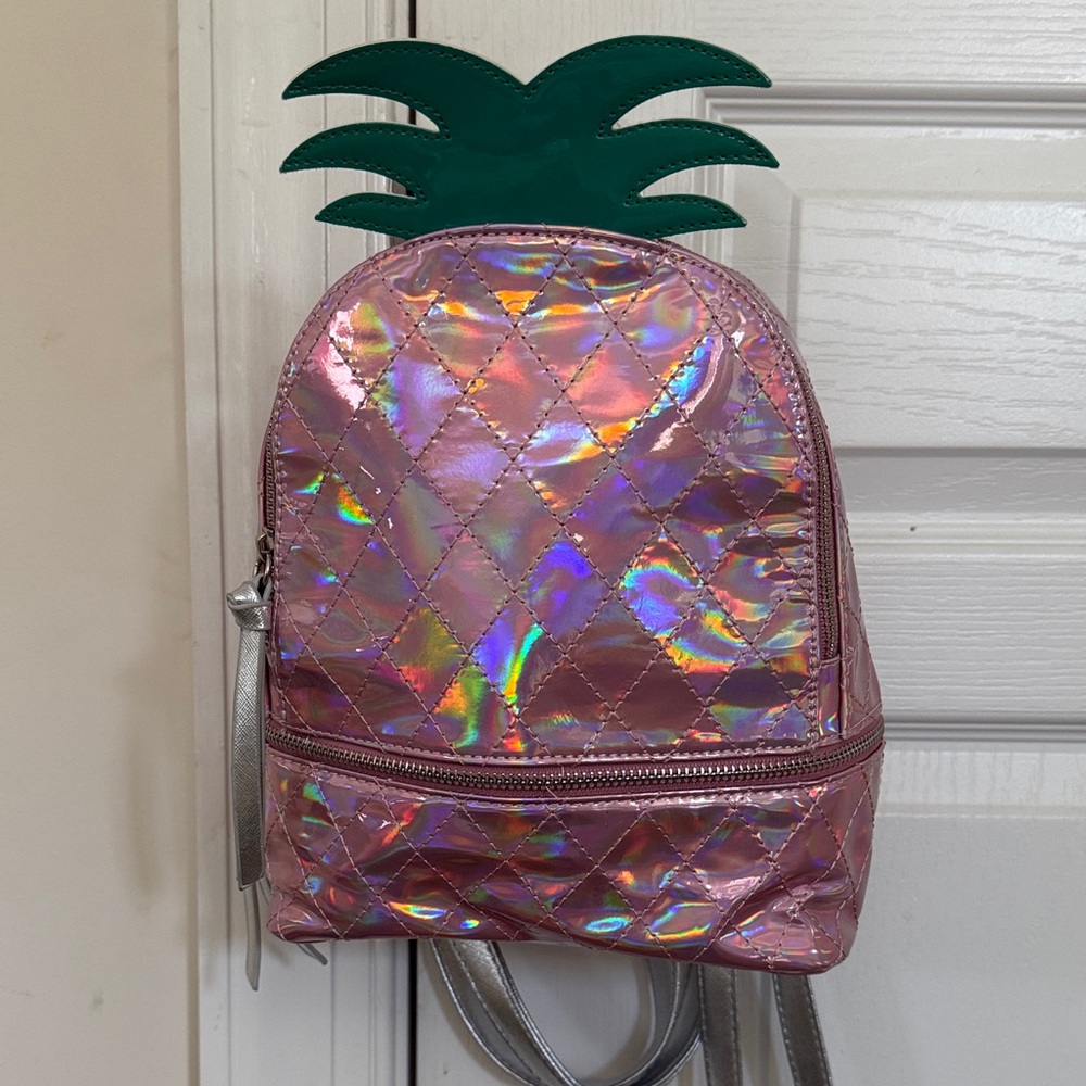 Holographic Mini Pink Backpack with Pineapple Design